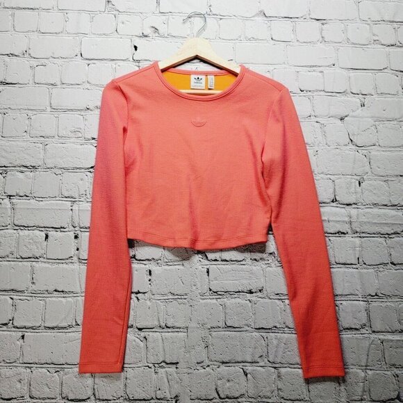 adidas Tops - Adidas 2 Colored Rib Long Sleeve Top In Semi Turbo Bright Orange Size S